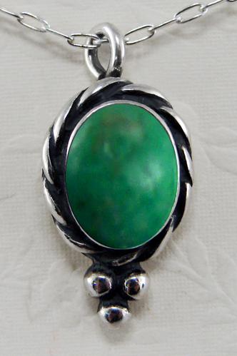 Sterling Silver Little Green Turquoise Pendant Necklace